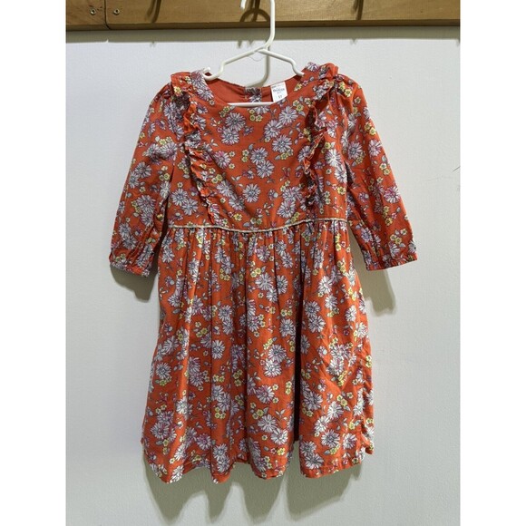 Girls Dress 5T Oshkosh Orange Floral Long Sleeve Fall 100% Cotton - Picture 1 of 5